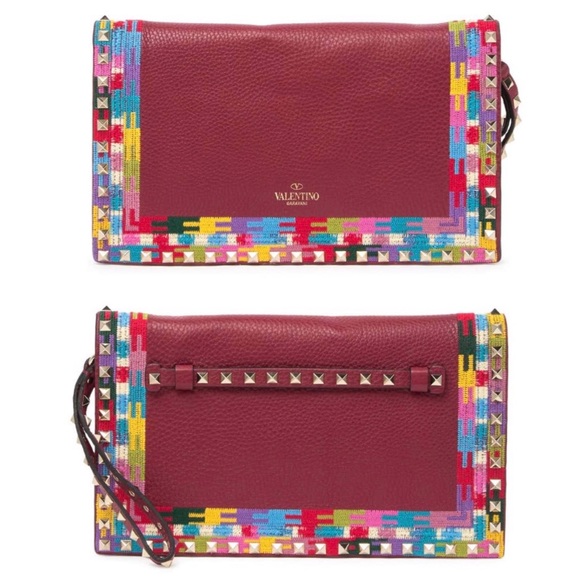 Valentino Rockstud Embroidered Trim Clutch - Picture 3 of 8